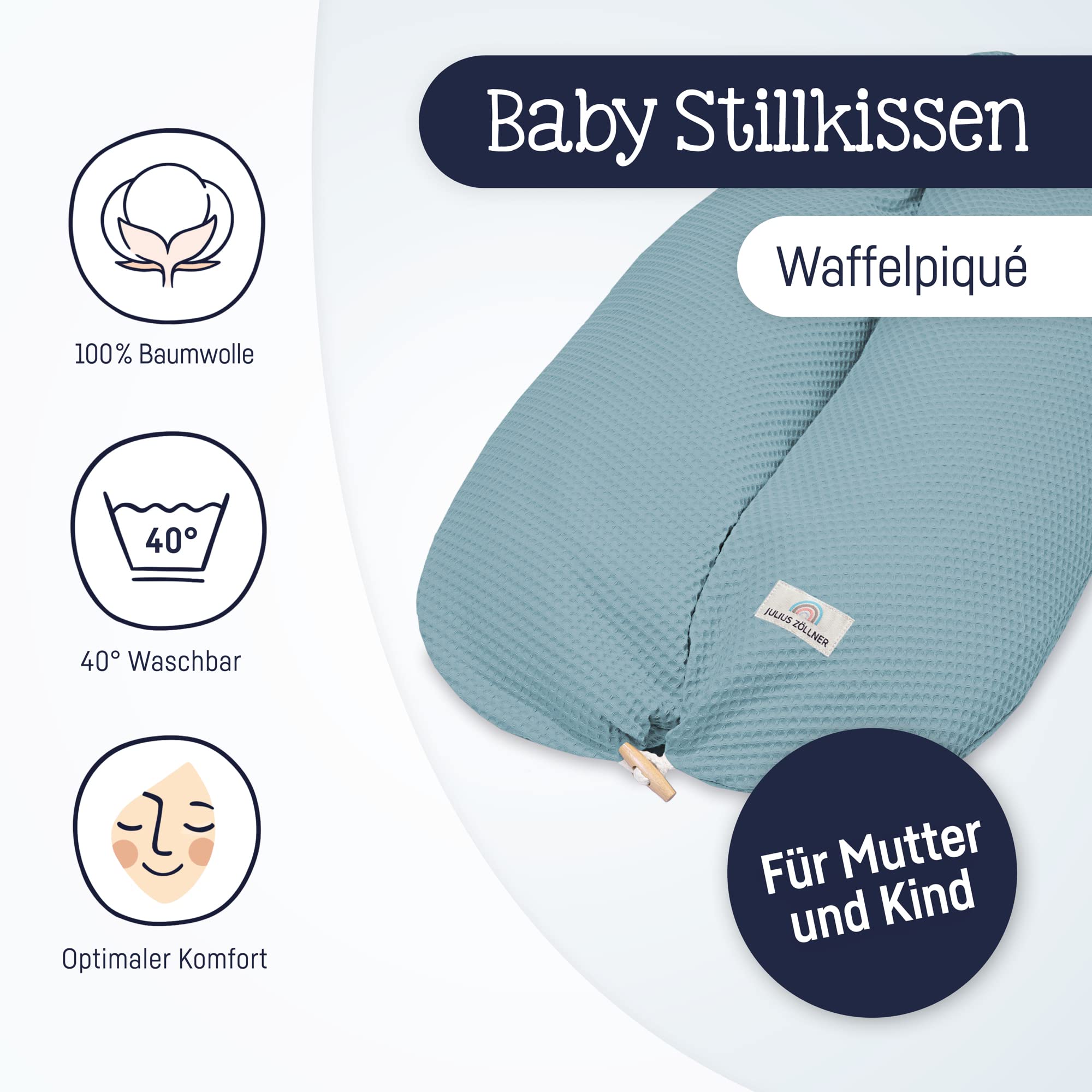 Julius Zöllner Wafffelpique poduszka do karmienia ok. 190 cm, wypełnienie: 42 litry, mikrokulki EPS, wyprodukowano w Niemczech, poszewka ze 100% bawełny, Oeko-Tex® Standard 100, kolor zielony