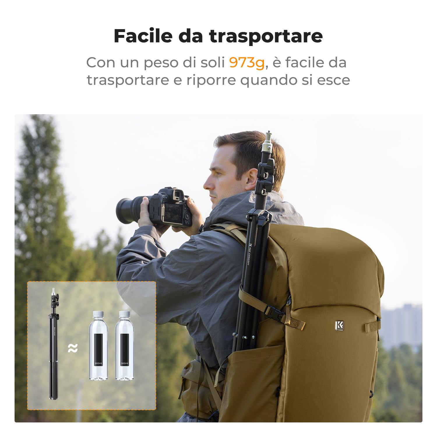 K&F CONCEPT Treppiede per fotografia, 2 m, portatile, estensibile, per foto e video, con vite da 1/4" per illuminazione, luce stroboscopica, webcam, fotocamere, softbox, con custodia