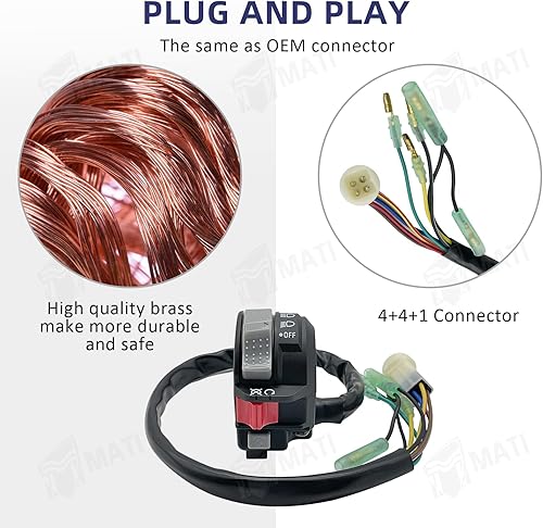 Miniatura 4 de M MATI Control del manillar izquierdo Arranque del motor Run Off Interruptor del faro delantero para Yamaha Moto-4 200 YFM200D 1986-1989 Timberwolf