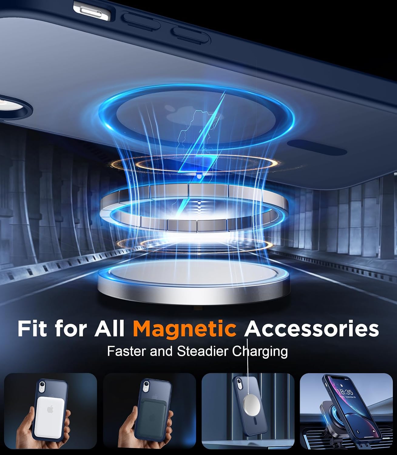 SPIDERCASE for iPhone XR Case, Magnetic Translucent Matte Case with 2PCS Tempered Glass Screen Protector Slim Phone Case for iPhone XR 6.1'', Blue thumbnail