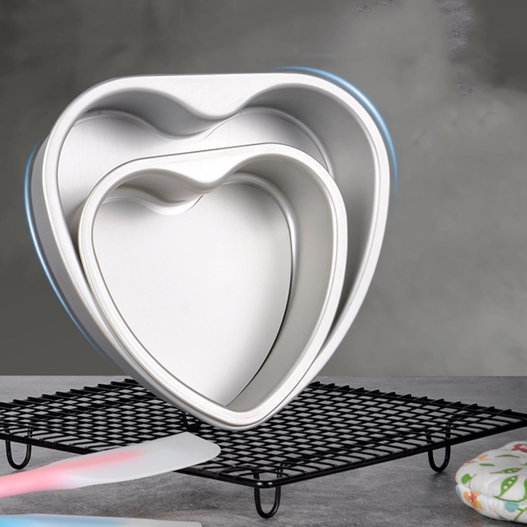 QJFCare Lot de 2 moules à gâteau en aluminium en forme de cœur, 10,2 cm et 15,2 cm, réutilisables avec fond amovible, moule à gâteau au fromage amovible pour gâteaux, brownies, cuisson au four