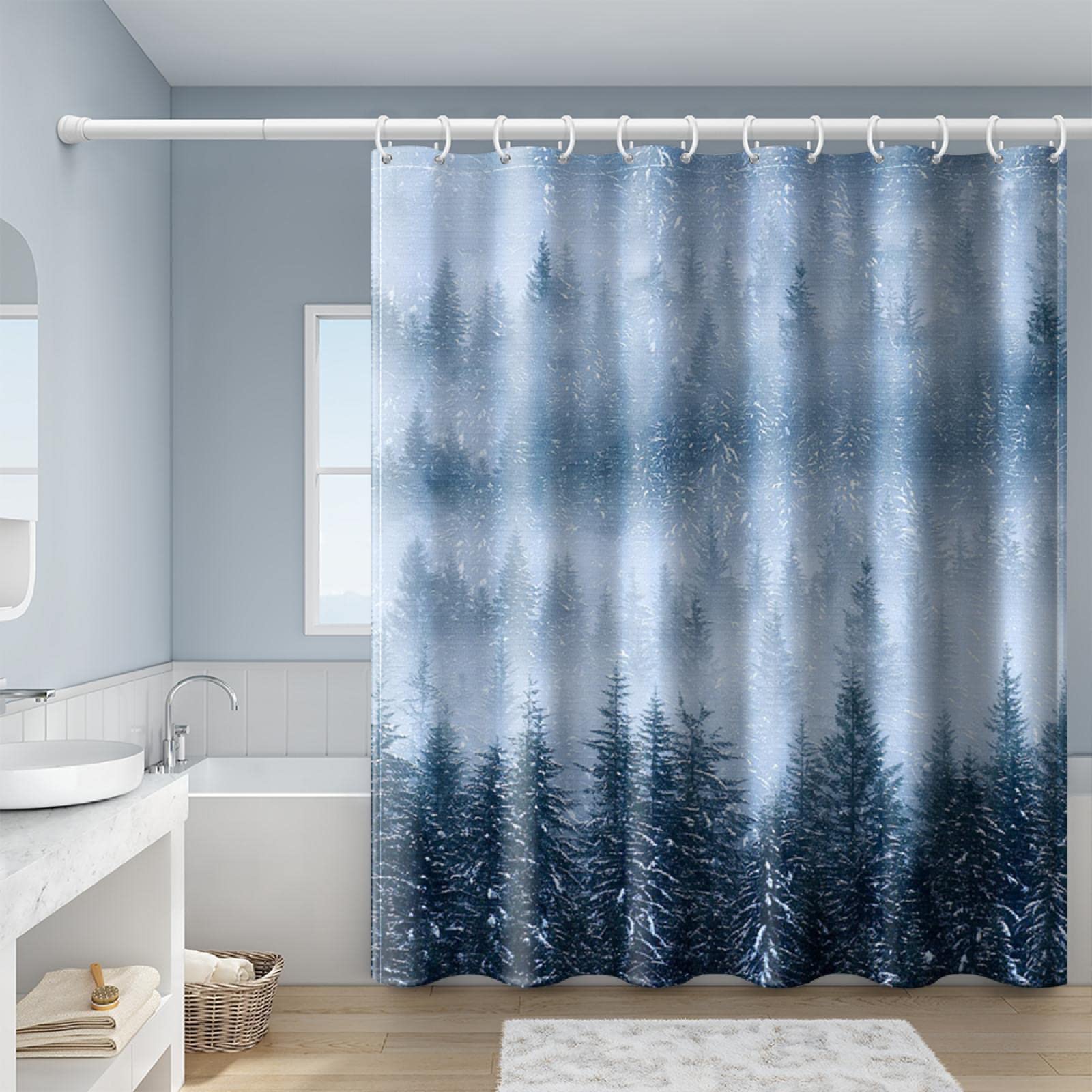 Rideau de douche décoratif paysage de terre pour s'évader dans sa baignoire style chalet