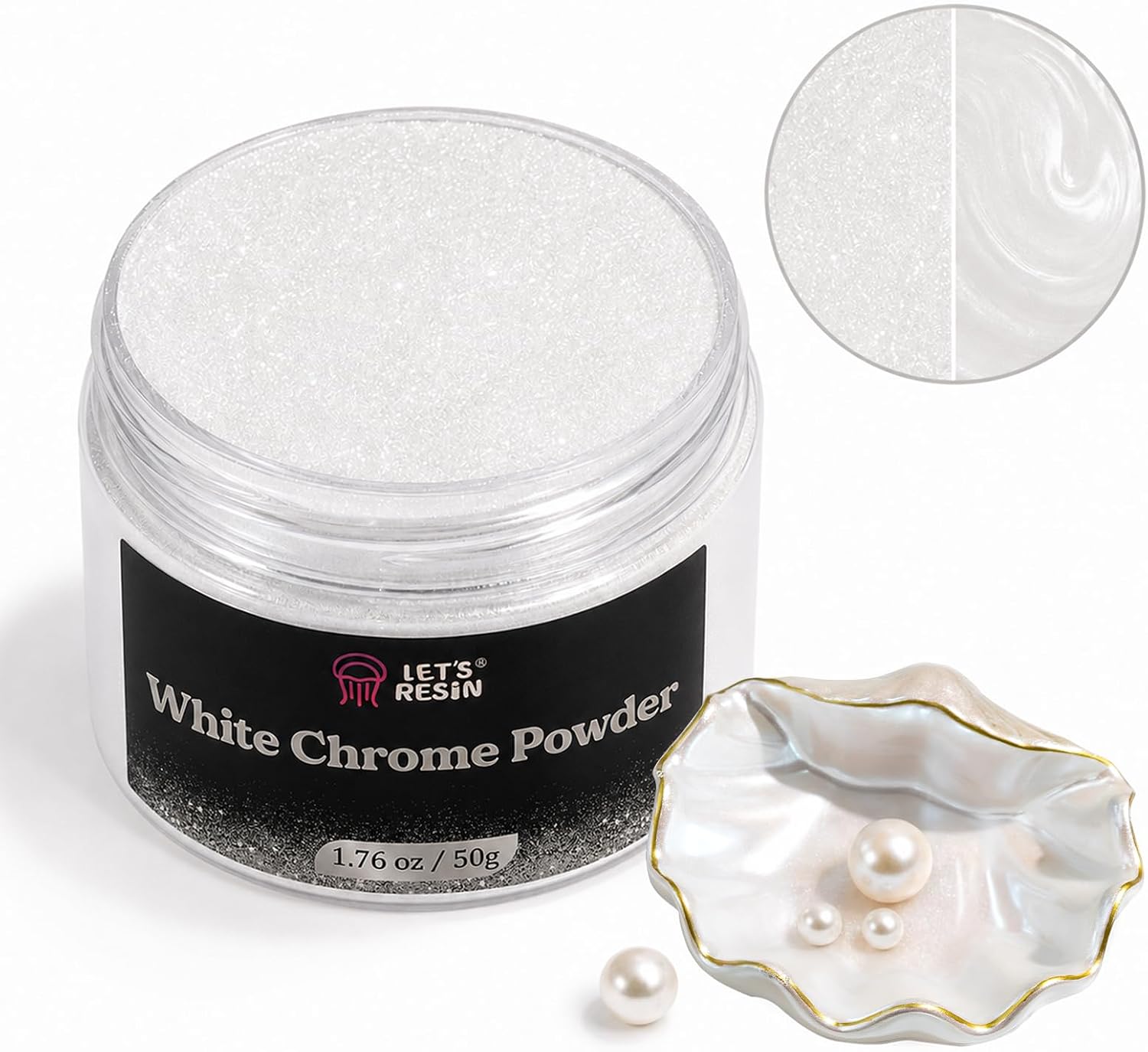 LET'S RESIN White Chrome Powder for Resin,50g Sparkle Pearlescent Mica Powder for Epoxy Resin Craft, Soap Making, Paint, Jewelry, Ideal for Silicone Molds