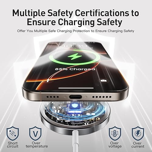 Miniatura 5 de RYND Cargador inalámbrico magnético 2025 para iPhone cargador seguro Mag almohadilla de carga rápida compatible con iPhone 17 16 15 14 13 12 Pro Max