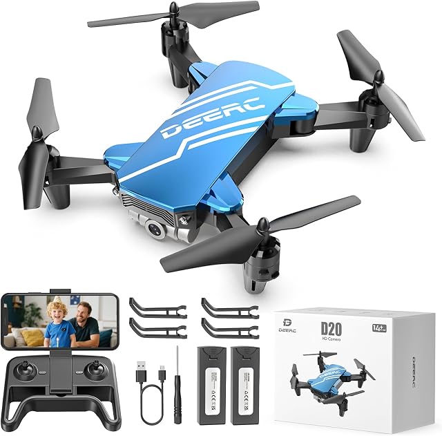 DEERC D20 Mini Drone avec appareil photo pour enfants, Jeux à distance Cadeaux pour garçons filles avec contrôle de la voix, Gestures Selfie, Altitude Hold, Contrôle de gravitation, Un démarrage clé, 3D Flips 2 Piles bleues