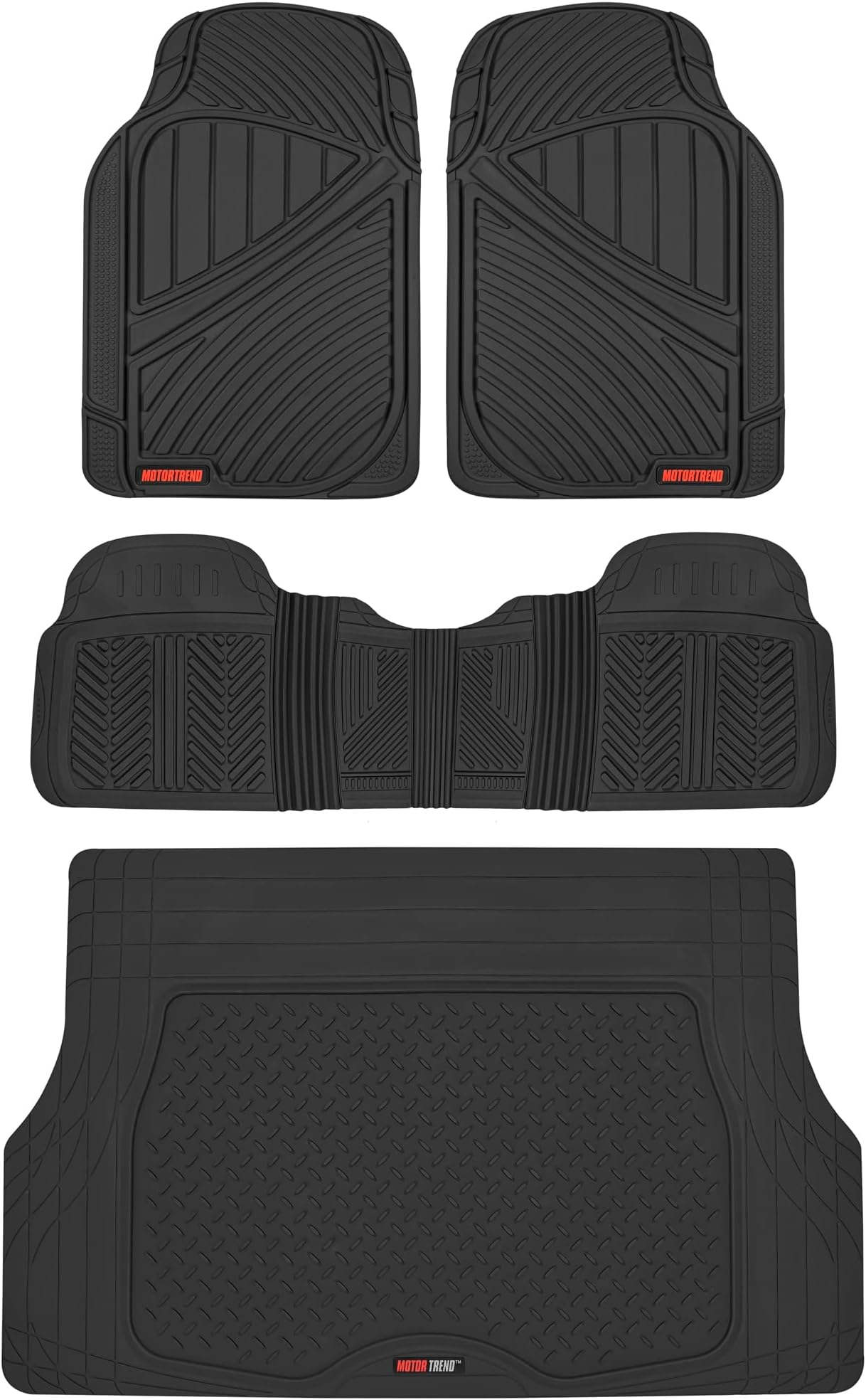 Motor Trend FlexTough Performance All Weather Rubber Car Floor Mats with Cargo Liner โ Full Set Front & Rear Odorless Floor Mats for Cars Truck SUV, BPA-Free Automotive Floor Mats (Black)