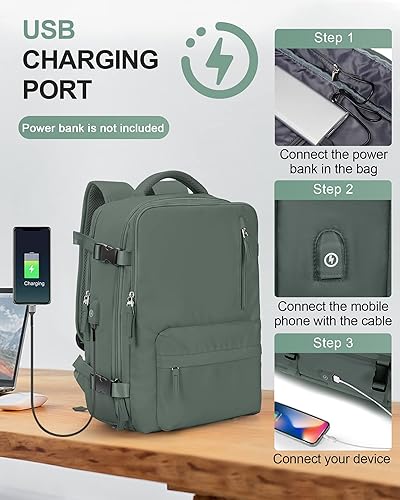 Miniatura 6 de winspansy Mochila de viaje para mujer y hombre, A12-verde (juego de 2 piezas), Grande