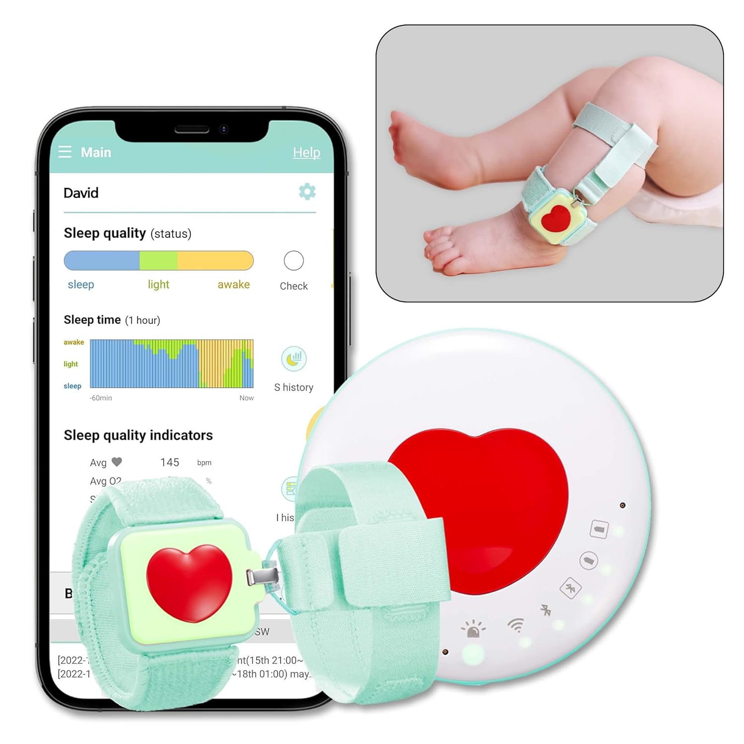 AIMON Smart Band Baby Monitor - Tracks Heart Rate, Average Oxygen as ...