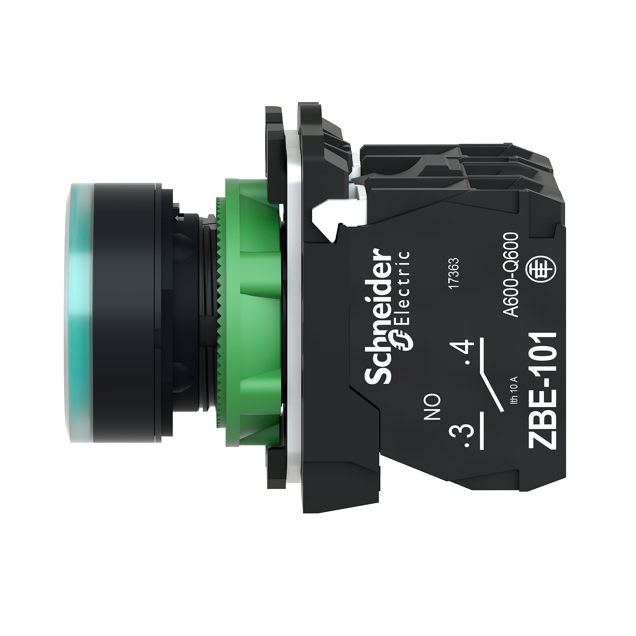 Schneider Electric XB5AW33M5 Pulsador Iluminado Diámetro 22, Retorno Resorte Nivelado, 240 V, 1 NA + 1 NC, Verde