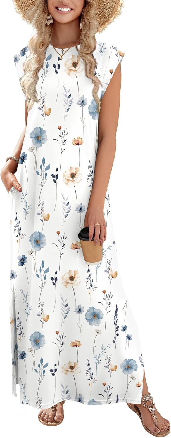 Zeagoo Summer Dresses for Women 2026 Black Long Maxi Sundresses Loose Split Wrinkle-Free Beach Travel Vacation Clothes