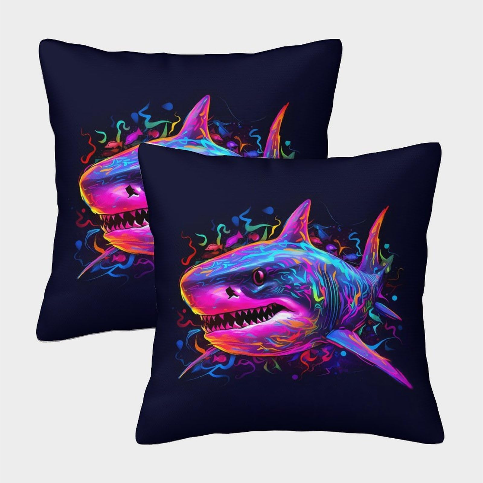 QFVANSIYO Vivid Shark 3D Printed Microfiber Pillowcase Bedroom Bedding Decor Shark Pillow Cover for Adults Teens Skin-Friendly 45x45cm