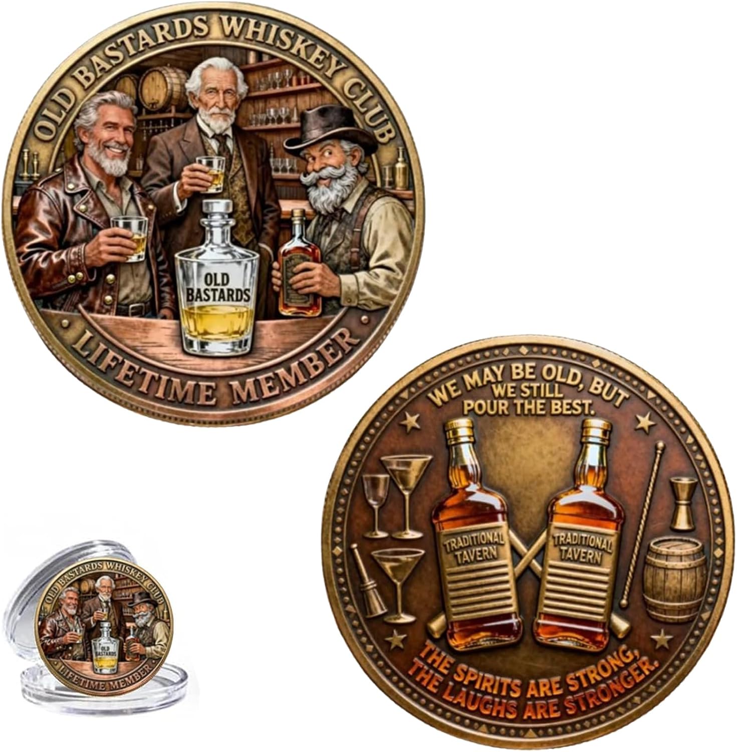 Old Bastards – Whiskey Club Commemorative Coin, Humor Old Bastard Whiskey Club Lifetime Member Challenge Coin, Old But Not Old Novelty Coins Gag Gift (1 PCS)