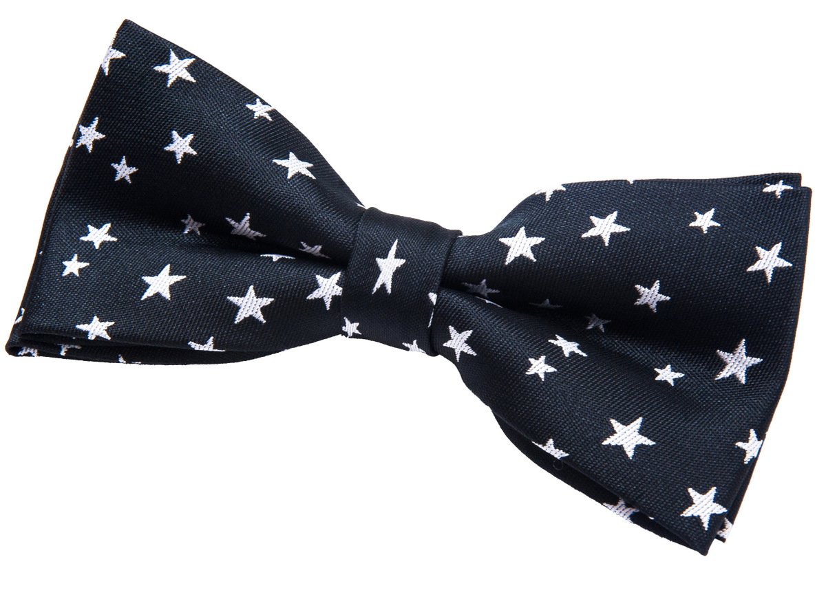 Retreez Men's Black With White Stars Classic Stars Woven Microfiber Pre-Tied Bow Tie (4.5")