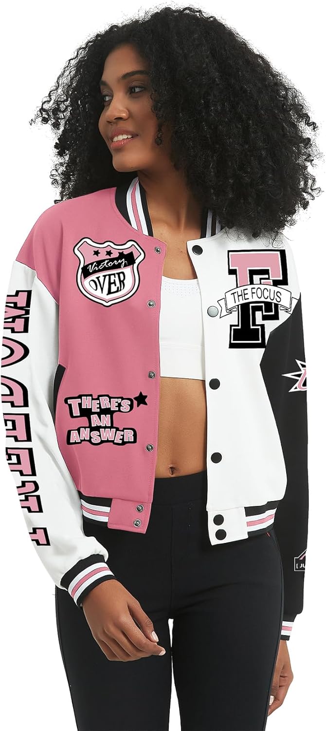 COZYPOIN Women's Varsity Jacket Cropped Letterman Jacket Lightweight Button Down Bomber Racer Baseball Y2K Coats - Image 7