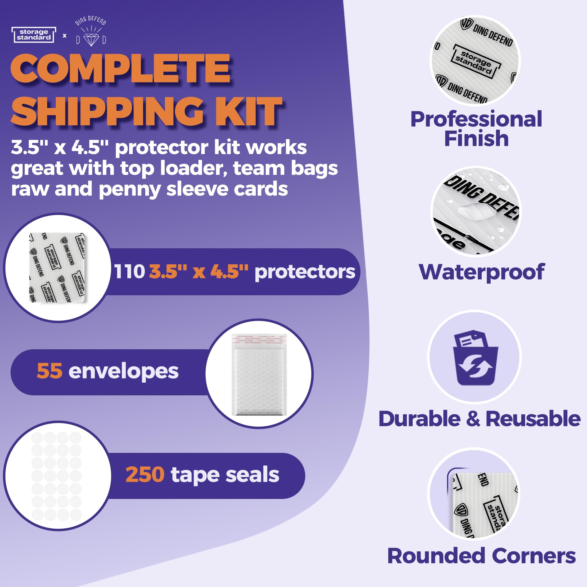 Kit Envio Cartões Ding Defend - 110 Protetores + 55 Envelopes Bolha
