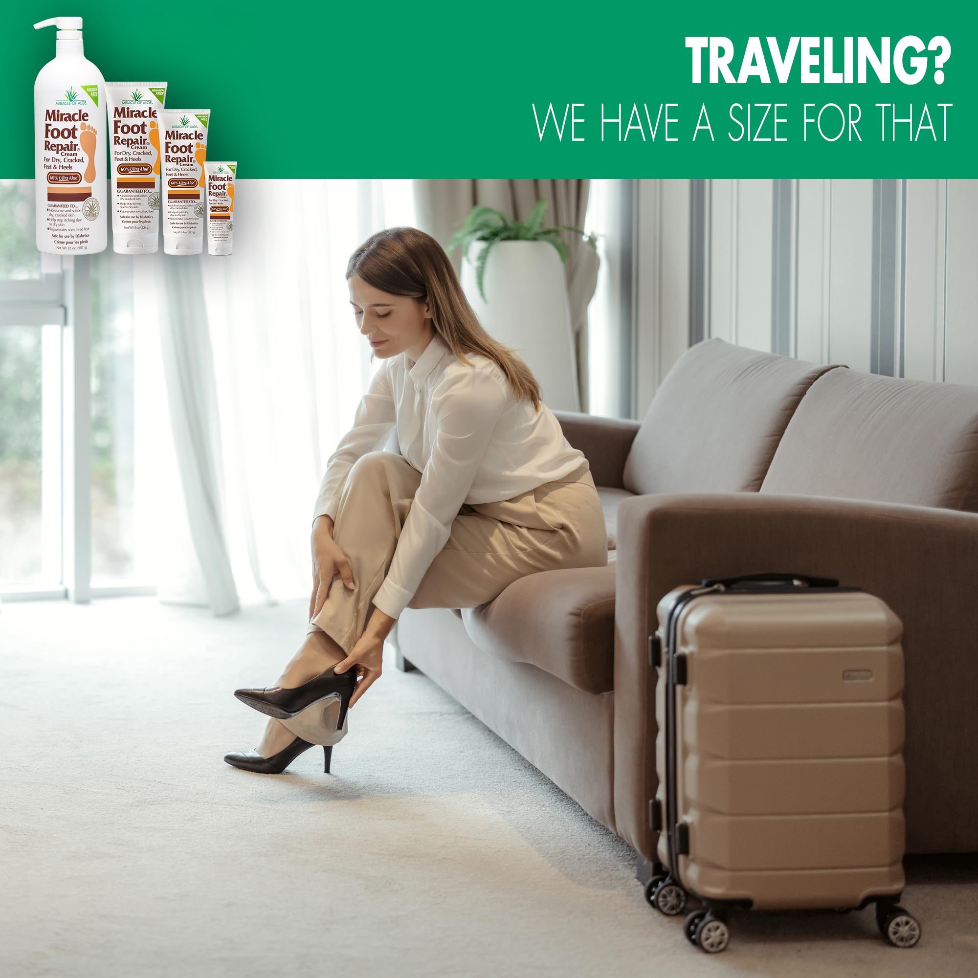 Miracle Foot Repair Cream (8 oz & 1 oz) Repairs Dry Cracked Heels and Feet, 60% Pure UltraAloe Moisturizes, Softens, and Repairs