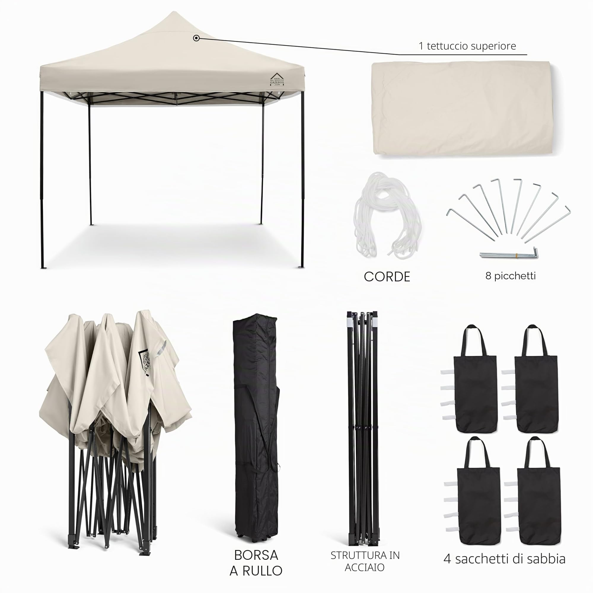 All Seasons Gazebos 3x3m Pop Up Gazebo z akcesoriami i torbą na kółkach, wodoodporny, Kremowy