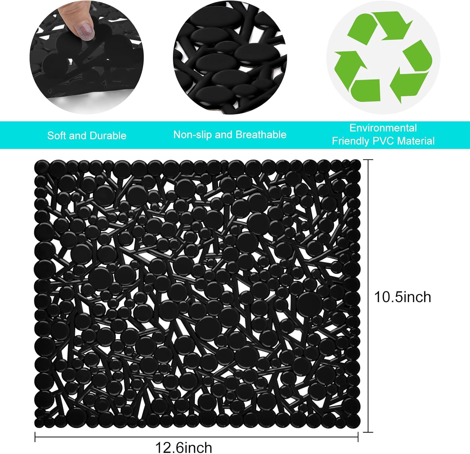 Coopay 2 Pack Kitchen Sink Mat Plastic Protect Mat PVC Eco-friendly Kitchen Adjustable Stainless steel/Porcelain Dish Drying Pad Protector for Bottom of Sink, 12.6” x 10.5” (Black)