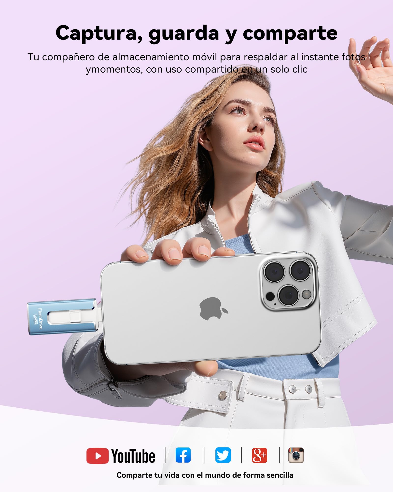 SUDEHO MFi Certified 64GB Pendrive para Phone, 4 en 1 Memoria Externa Pen Drive,Cobalto - 5