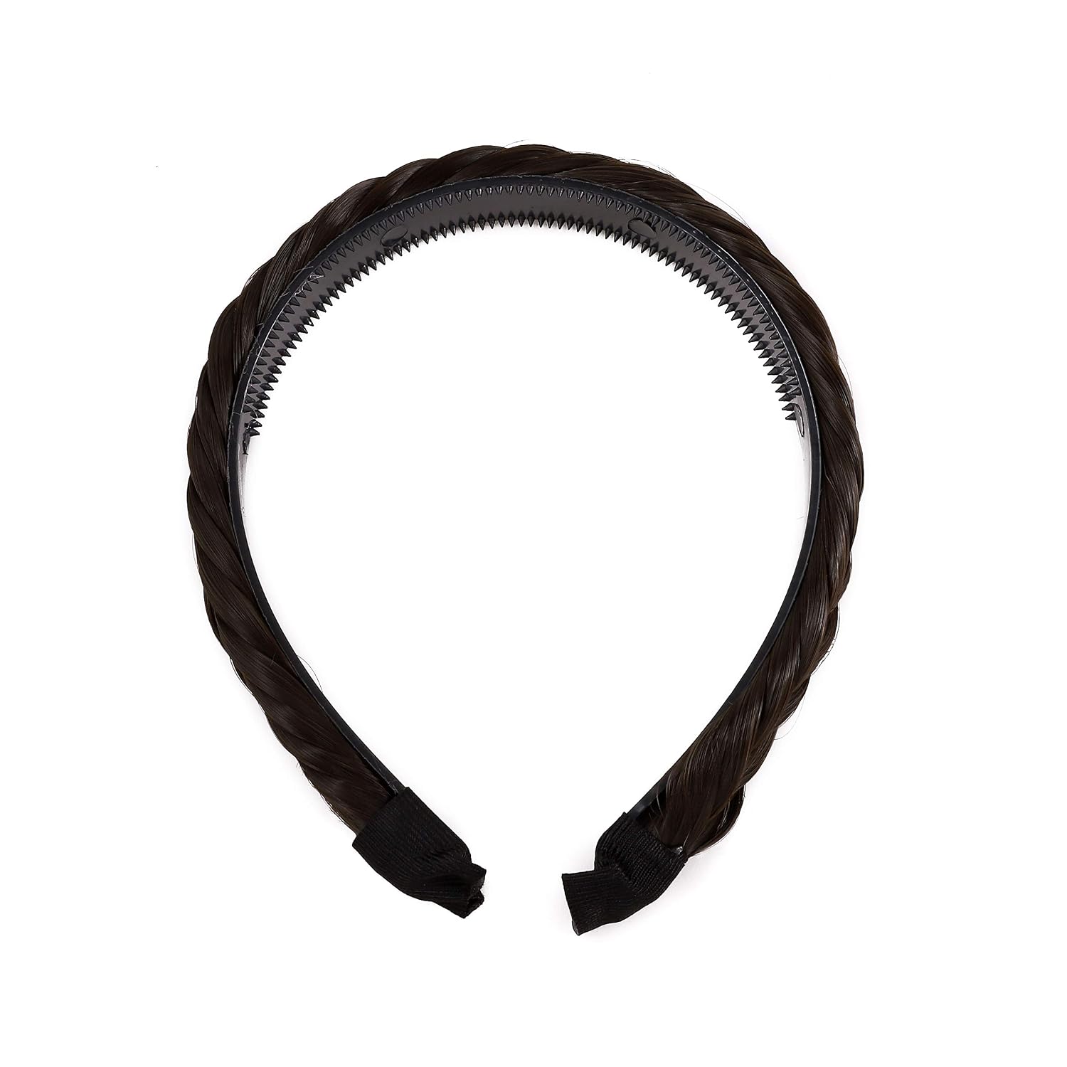 Hairro Braided Headband with Teeth, Fishtail Braids Hairband, Hair Hoop, Plaited Hairband with Comb, Synthetic Hairpiece for Women, Dark Brown #4A, 1 Count
