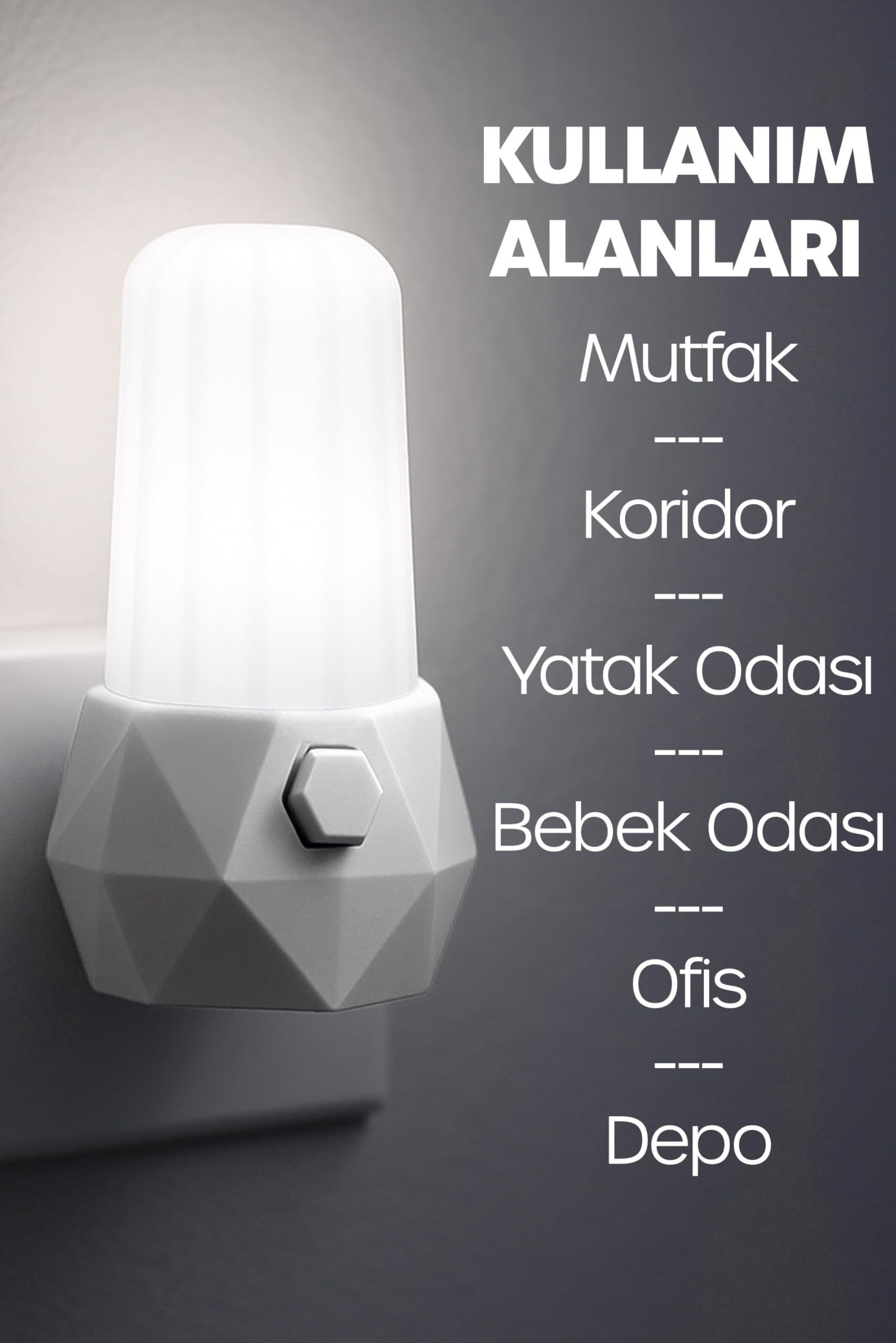 2li Gece Lambası Prizma Tip 2 MOD Sarı-Beyaz Işık Koridor Hol Işığı Uyuma Işığı Beyaz + Turkuaz GC07