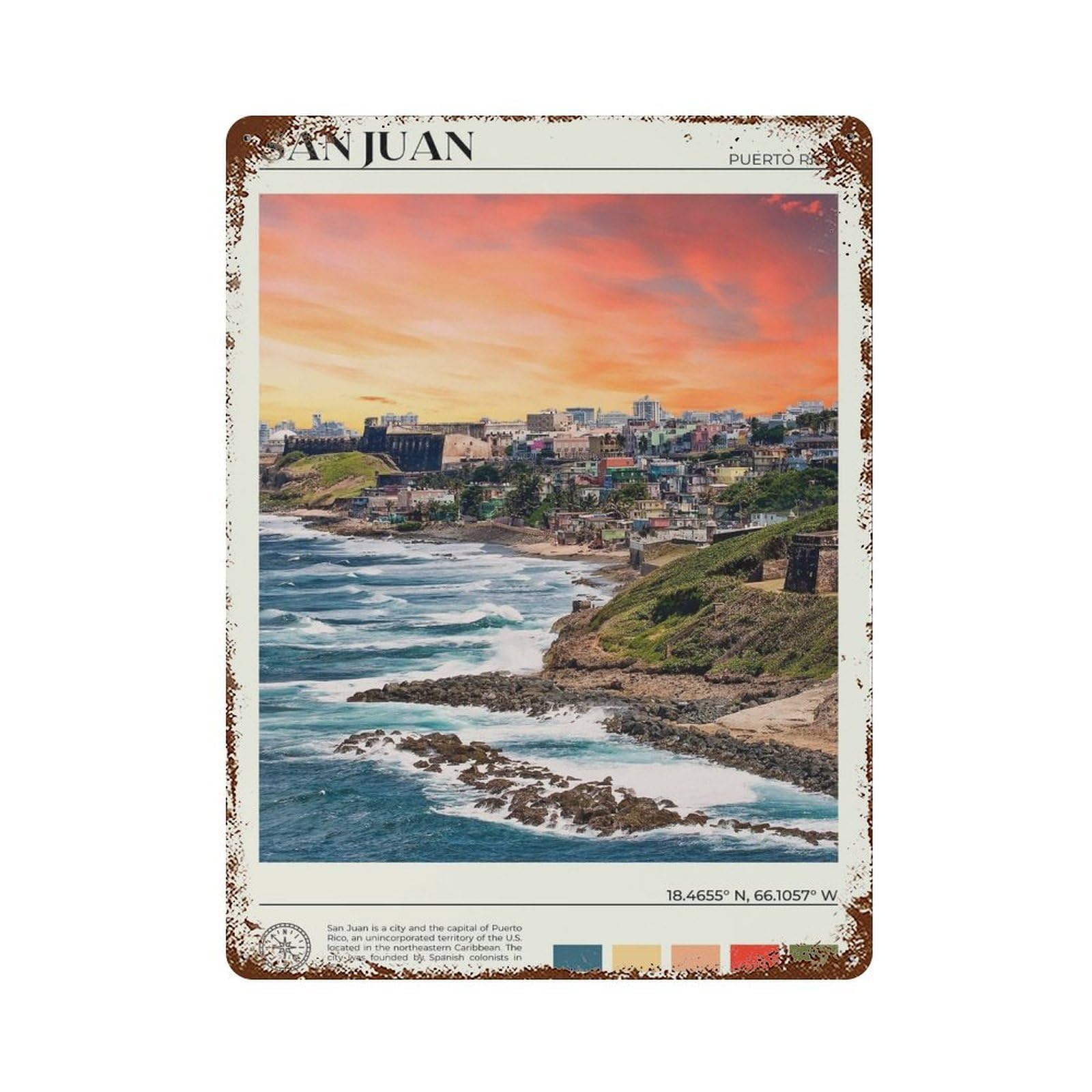xiaoxiaoshen Real Photo San Juan Decor Puerto Rico Wall Decor Art Metal Tin Poster Modern Home Decor Art Home Bar Shop Decorations Vintage Sign 40x30cm