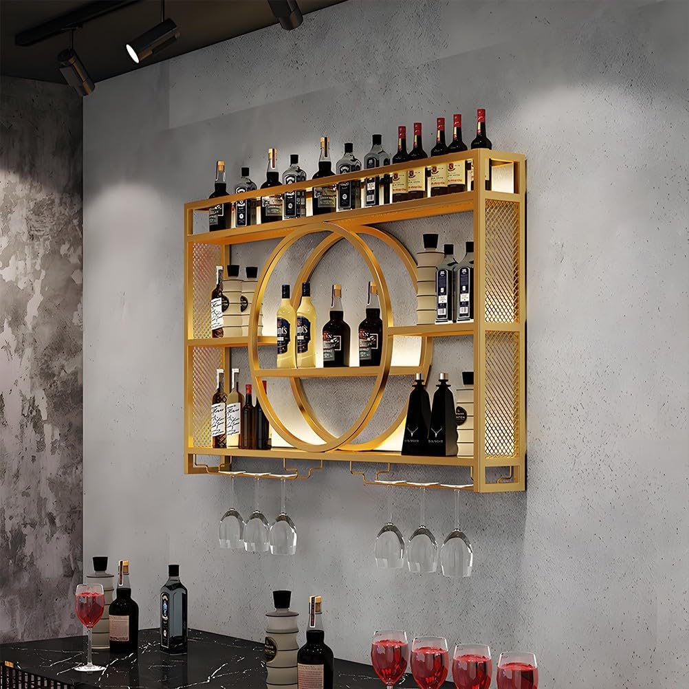 Wall Mounted Wine Rack with Glass Holder - Sturdy Metal Wine Storage, Space-Saving Floating Bar Cabinet for Home, Kitchen, Pub - Available in 3 Sizes (100/120/140cm)