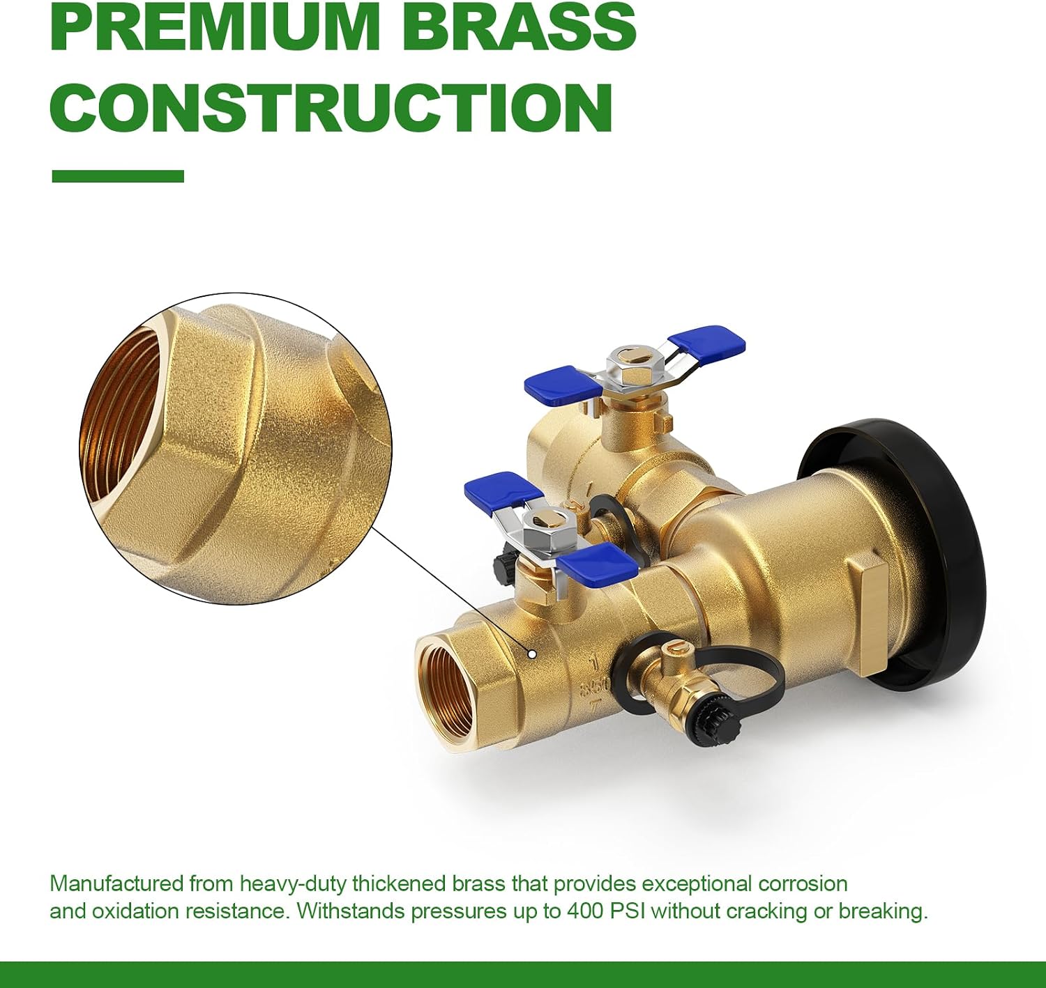 TAISHER 1" Heavy-Duty Brass Pressure Vacuum Breaker - 400 PSI Max Backflow Prevention Valve for Irrigation Systems & Commercial Water Supply, Anti-Siphon Protection