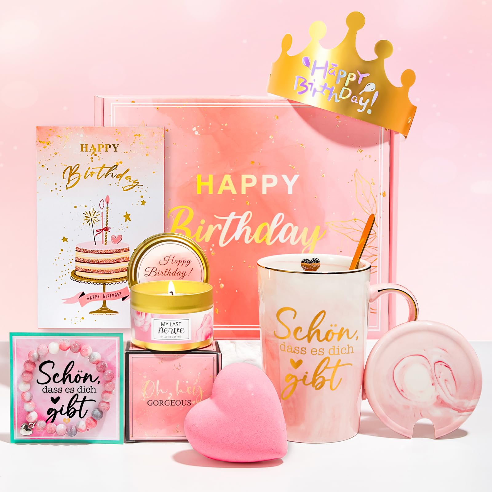 Geburtstagsgeschenk für Frauen,Kaffeebecher Geschenkset Frauen Geburtstag | Entspannung Geschenkbox für Freundin,Schwester, Mama,Damen,Kollegin Geschenk Geburtstag Geschenkideen,Rosa Selfcare Geschenk