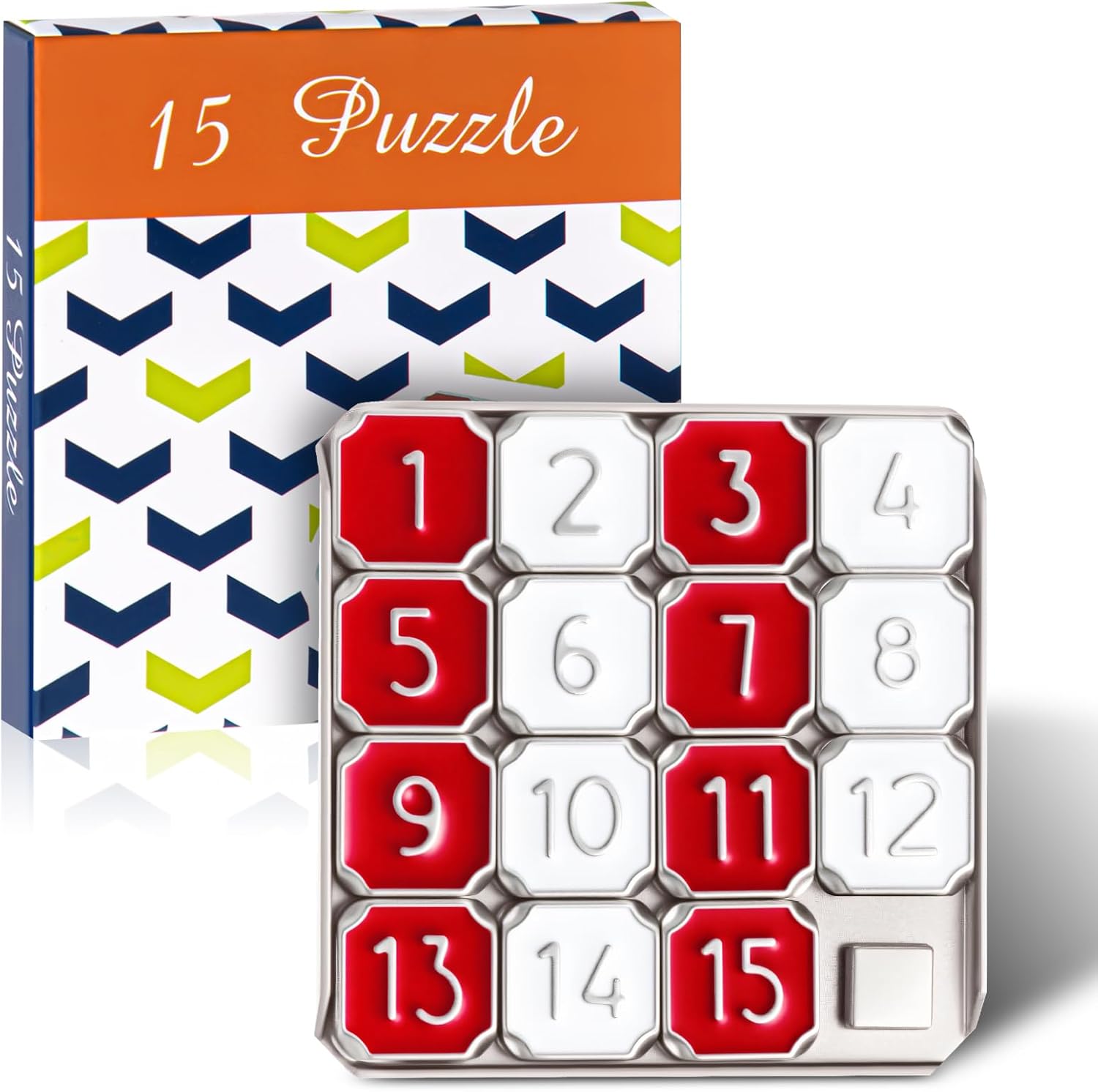VioraWhite 4 Pack Metal Number Slide 15 Puzzle Red and White Number Sliding Puzzle Educational Pocket Funny Christmas Iq Game Gift for Teens and Adults, Ideal for Learning Tool Party Favors