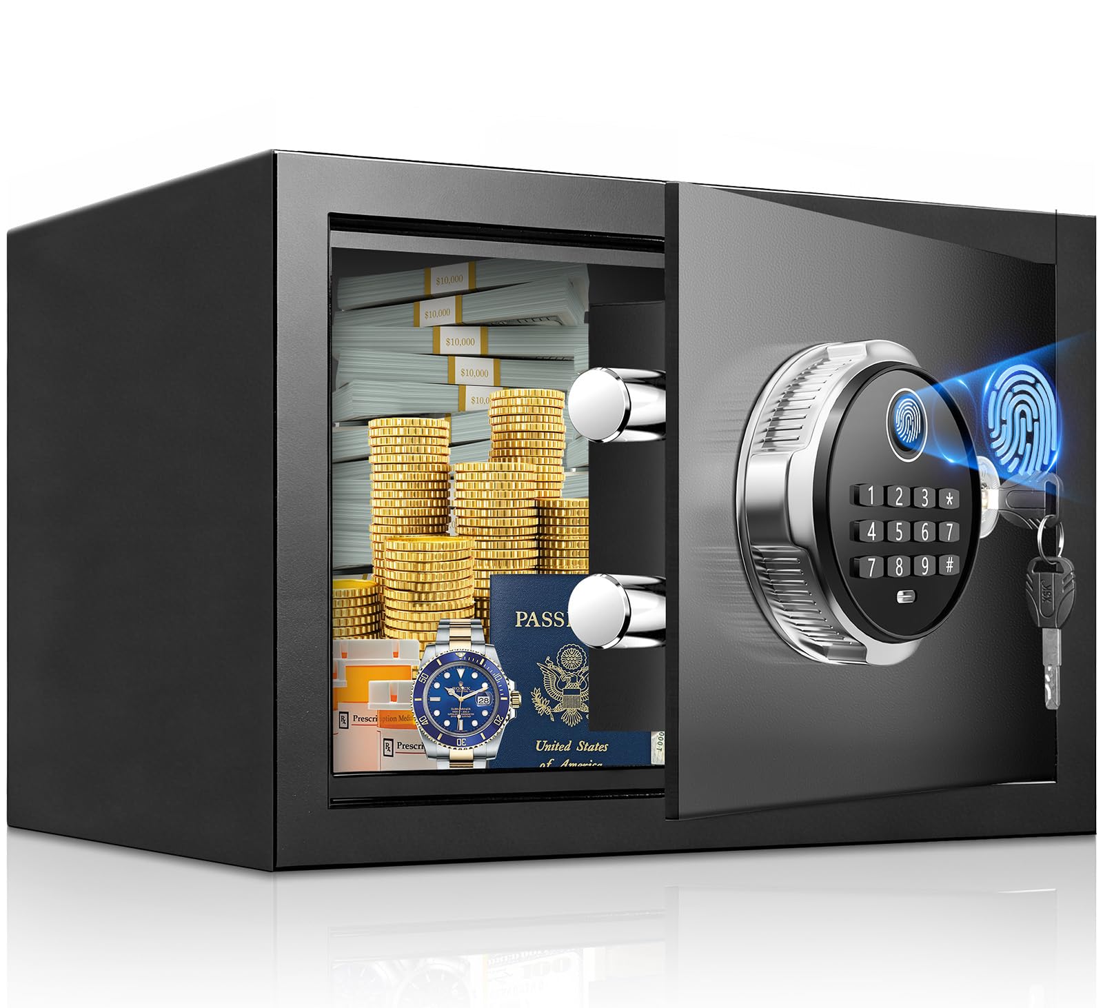 Biometrischer Tresor 18L mit Fingerabdruck – Digitaler Safe für Zuhause, Diebstahlsicherer Möbeltresor für Geld, Dokumente, Reisepass & Medikamente