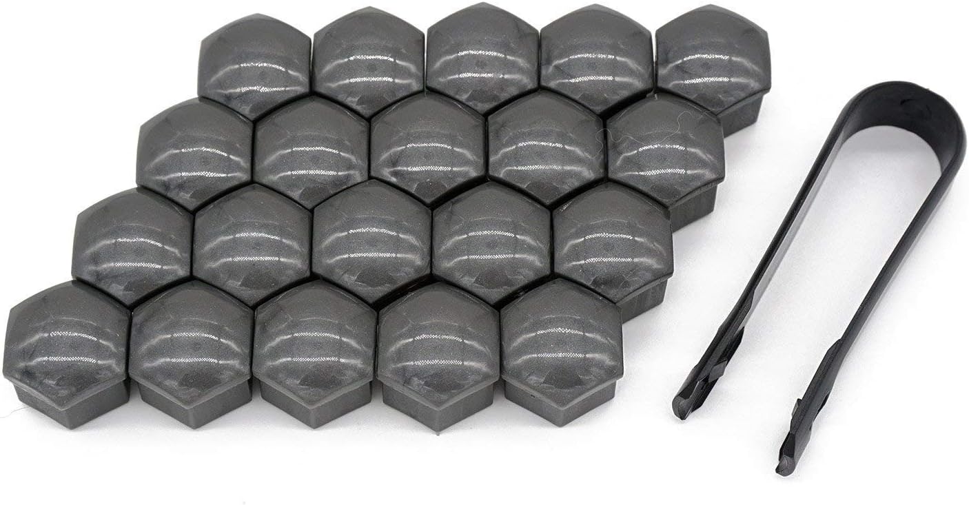Wheel Lug Nut Bolt Cover Caps - Tire Bolts Head Covers - New Universal 17mm Wheel Lug/Hub Nuts Bolts Caps -Plastic Grey Wheel Lug Bolts Caps Included Removal Tool/Extraction Puller Tool, 20 Pack