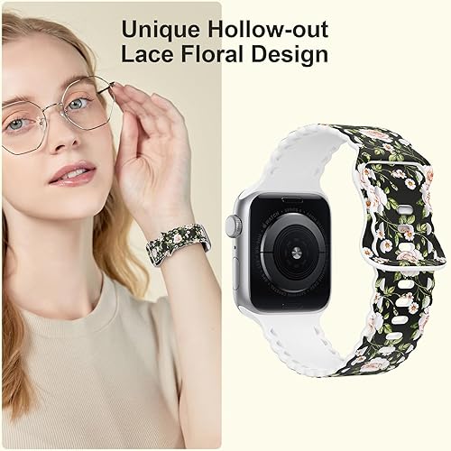 Miniatura 4 de Correa de encaje de flores compatible con Apple Watch Band de 1.575 pulgadas, 1.732 pulgadas, 1.614 pulgadas, 1.772 pulgadas, 1.772 pulgadas, 1.654