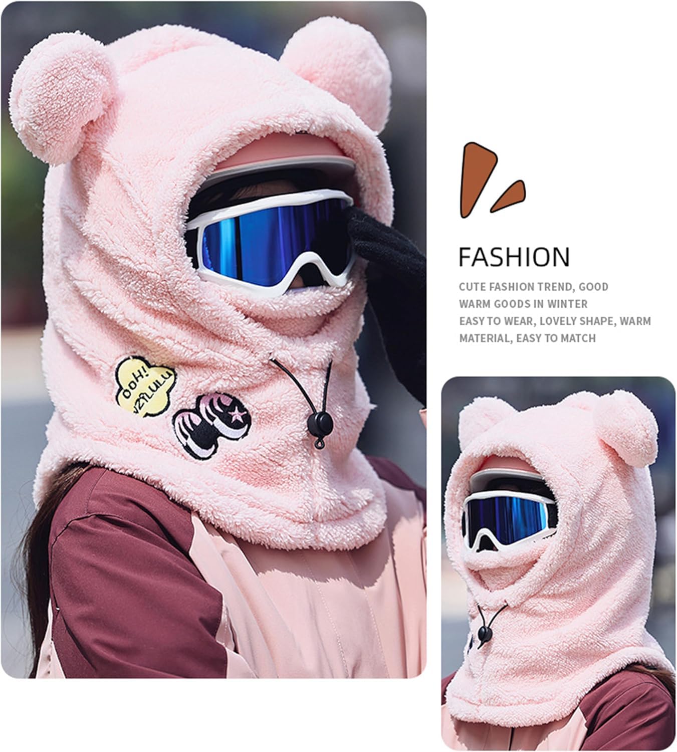 ThiCc Capuche Sherpa pour femme – Chapeau mignon avec oreilles de lapin et de chat en peluche pour l'hiver, l'équitation, le ski, la cagoule coupe-vent pour temps froid, capuche chaude réglable