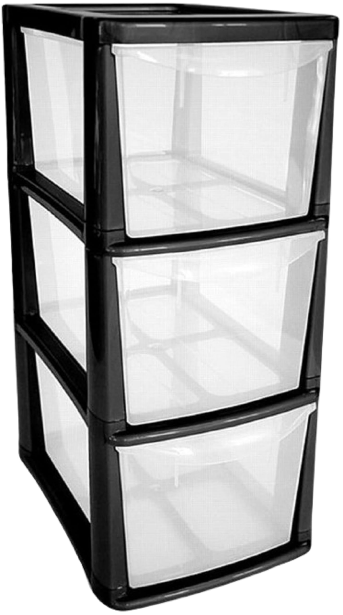 KYYโZ 4 Drawer Storage Unit Rattan Effect A5 Medium Plastic Storage Drawer Unit 4 Tier Storage Cabinet Chest Tower Home Kitchen Office School Garage Living (Black/Clear, 3 Drawers Medium)