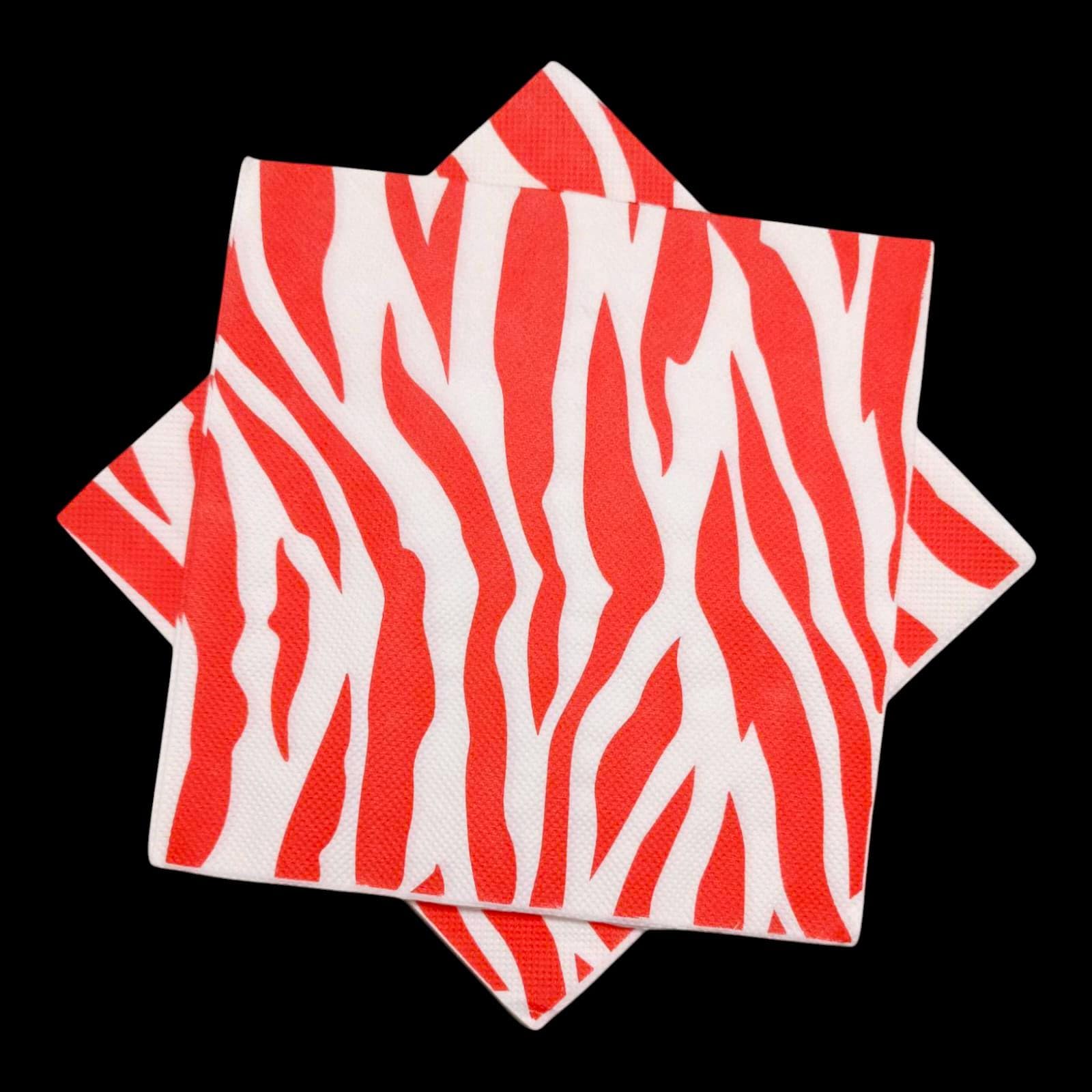 PARTY HONCHOOS Red & White Zebra Print Large Napkins | Christmas Napkins | Birthday Party | Circus | Carnival | Pack of 20 Paper Napkins 1