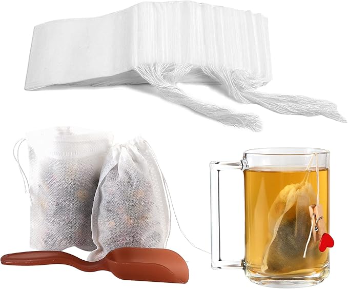 Tea Filter Bags by Tooerlen Tea Bags 300 pcs Loose Leaf Tea Infuser Safety & Natural Material, 100% Unbleached Paper Drawstring Tea- Bags, 1- Cup Capacity- 3.15"x 3.94"