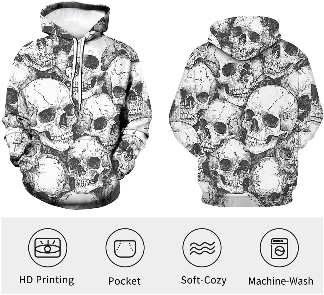 Men's Skull 3D Print Hoodies Novelty Sweatshirt Hooded Casual Pattern Hoodie Pullover With Pockets - Image 3