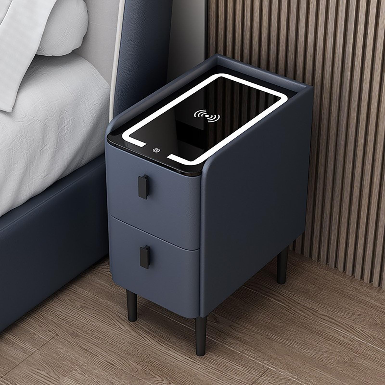 Veilleuse LED moderne avec Bluetooth et chargement en bois - Design multifonction - 2 Ders - 25 cm de large - Simple - Gris - Fourrure pour chambre à coucher - Décoration élégante