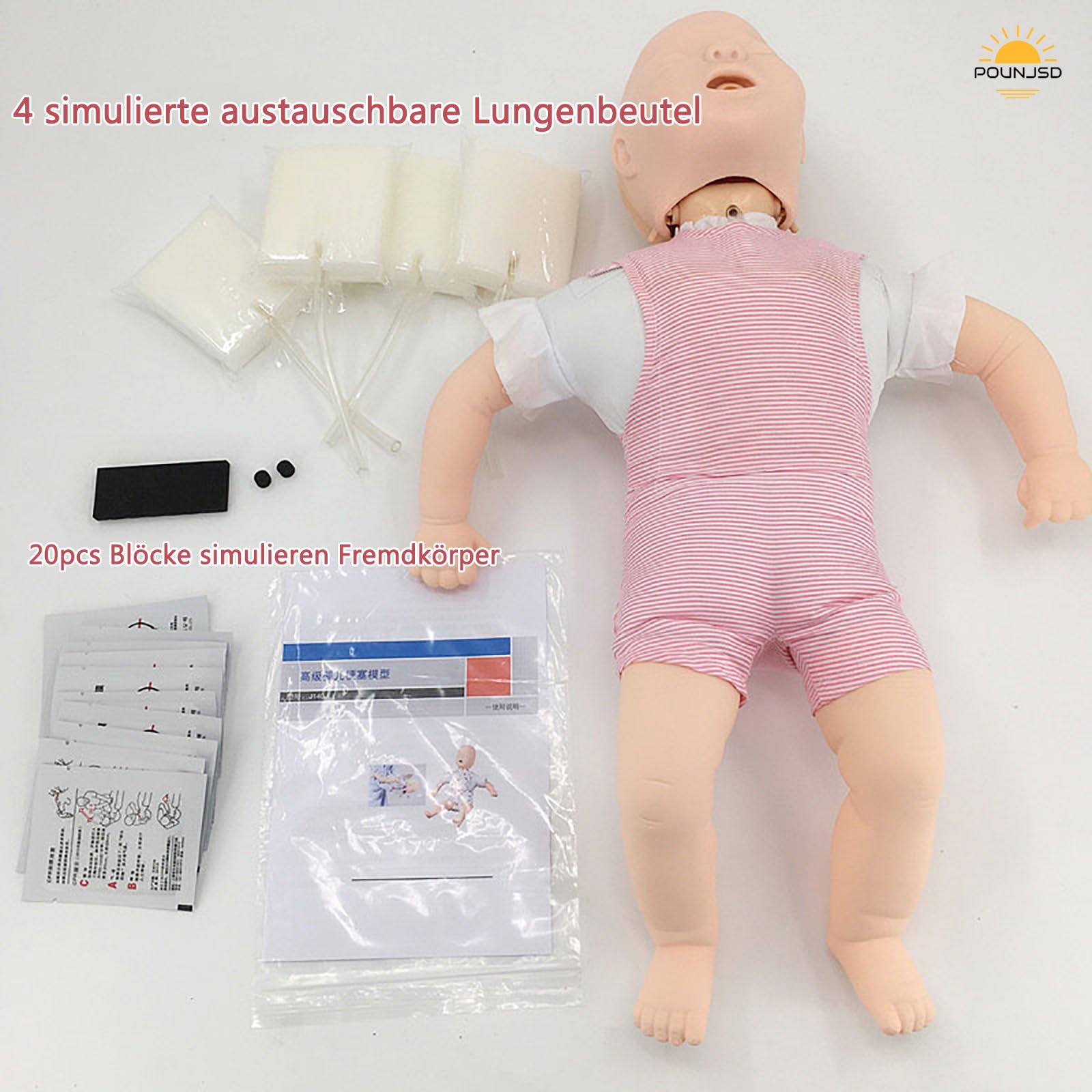Herz-Lungen-Wiederbelebungspuppe für Kleinkinder, Erste-hilfe-reanimationspuppen, Erste hilfe kinderpuppe, Atemwegsobstruktion, Herz-Lungen-Wiederbelebungspuppe aus Silikon für die Ausbildung