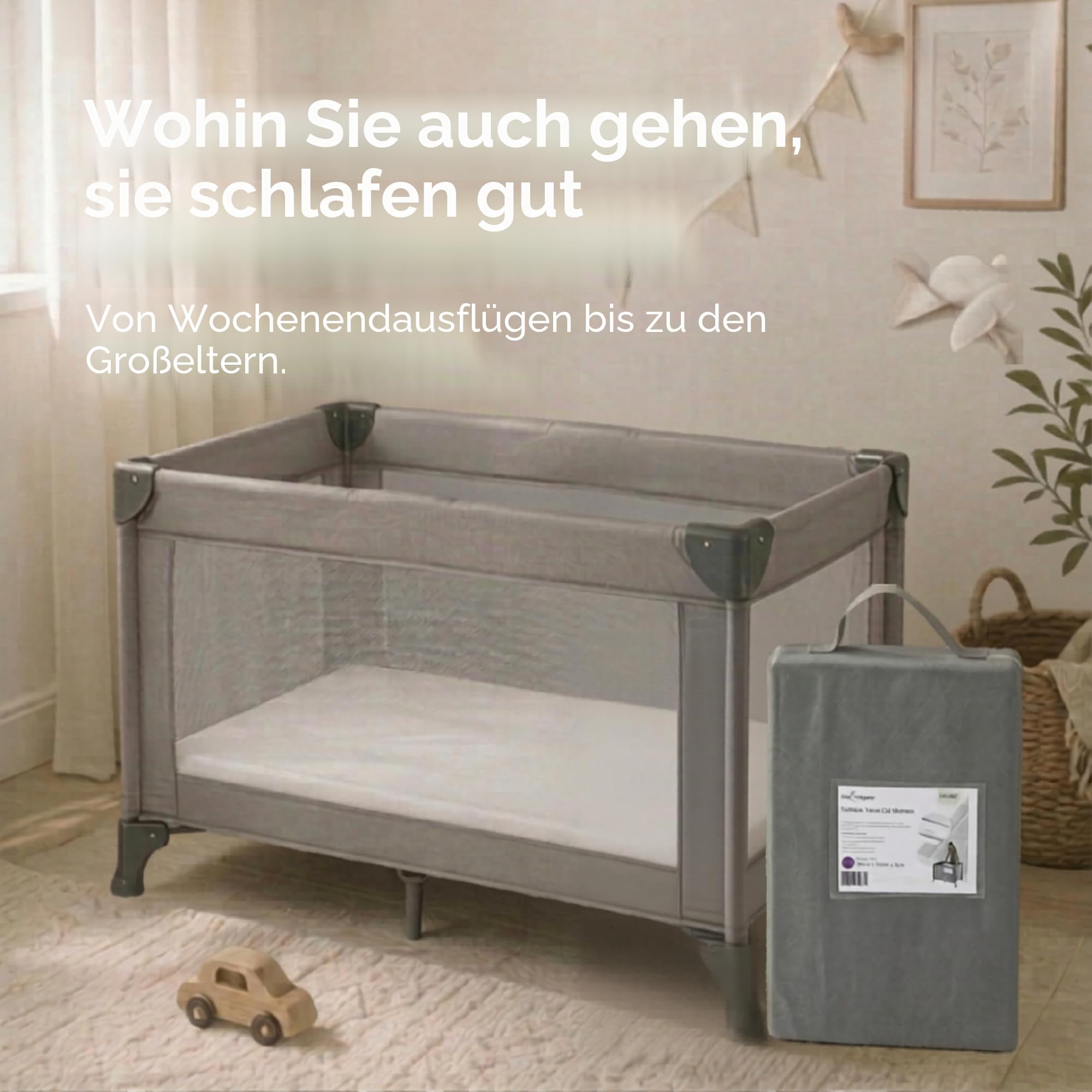 Baby Elegance Reisebettmatratze 70x100x3 cm Faltbares Design aus Ökofaser Bezug Tragetasche atmungsaktive Konstruktion Stützkern