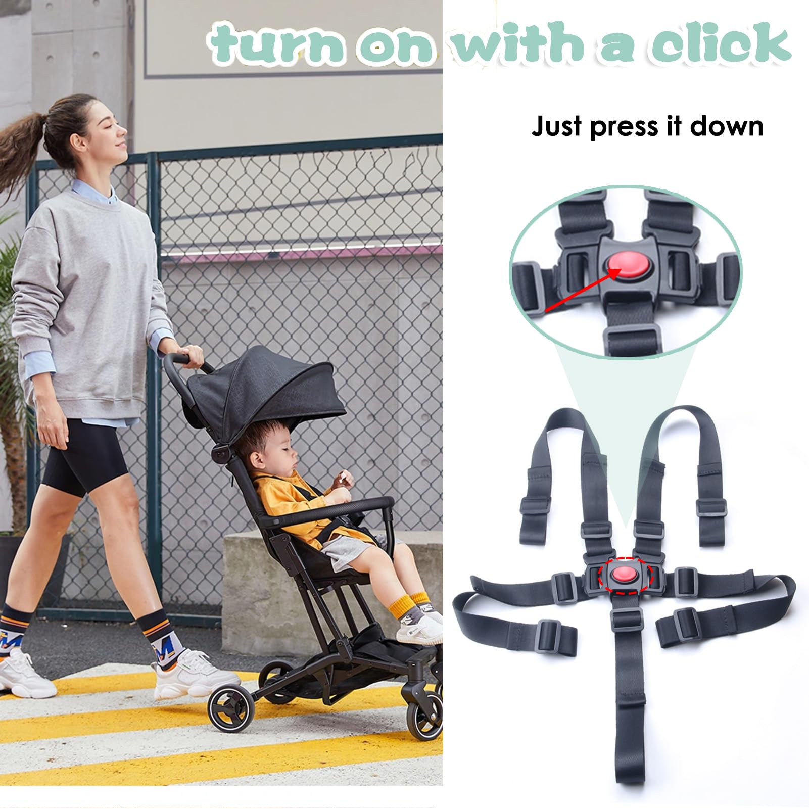 Cinture Passeggino Universali, Seggiolone Cintura Imbracatura di Sicurezza per Bambini, Passeggini Cintura Seggiolone a Regolabile Cinghie Universale per Auto Carrozzina Seggiolon (Nero)