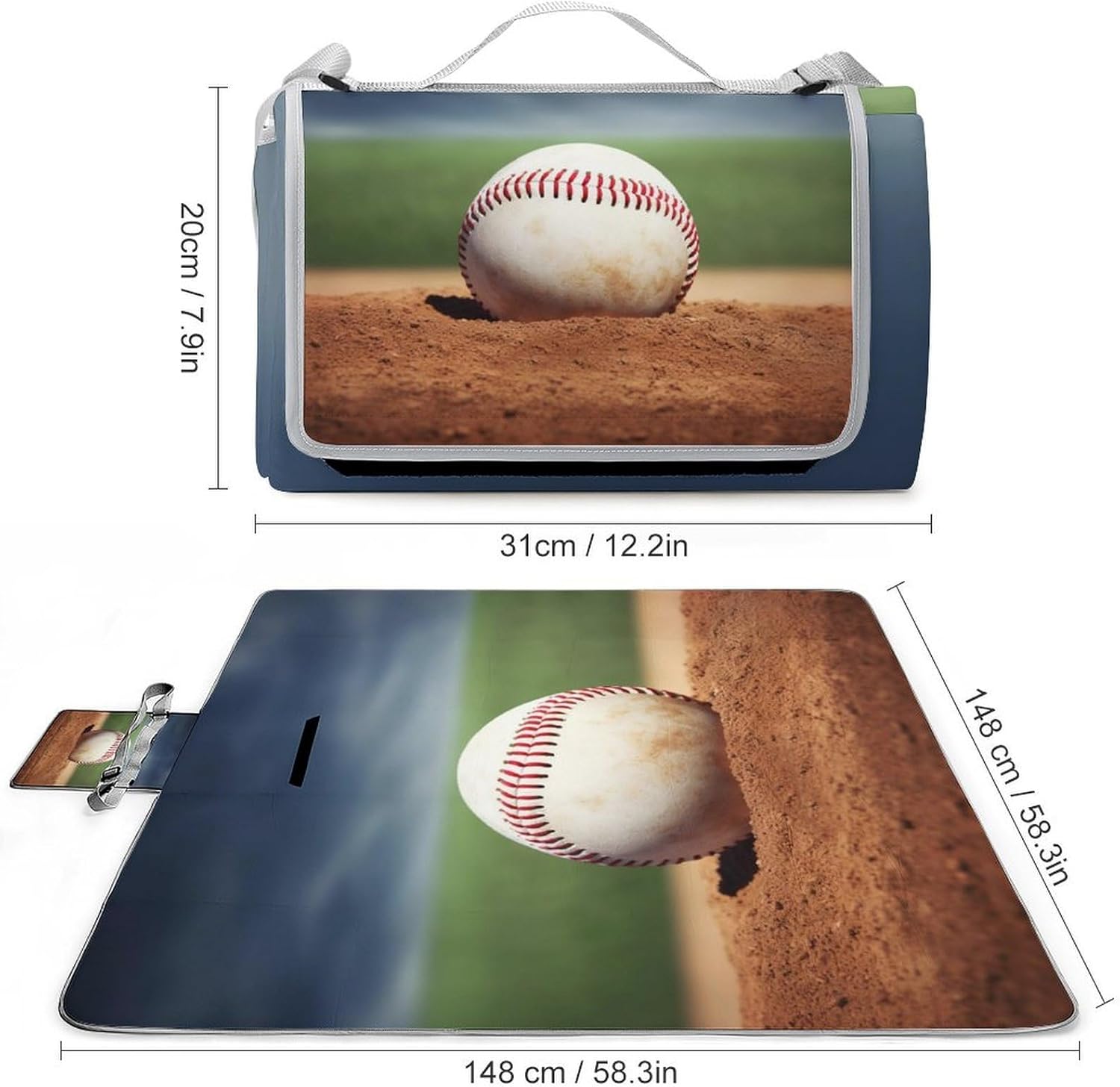 Baseball Waterproof Picnic Blanket 58.3''x58.3'',Portable and Foldable Picnic Mat with Handle,Outdoor Blankets for Lawn Park Beach Travel