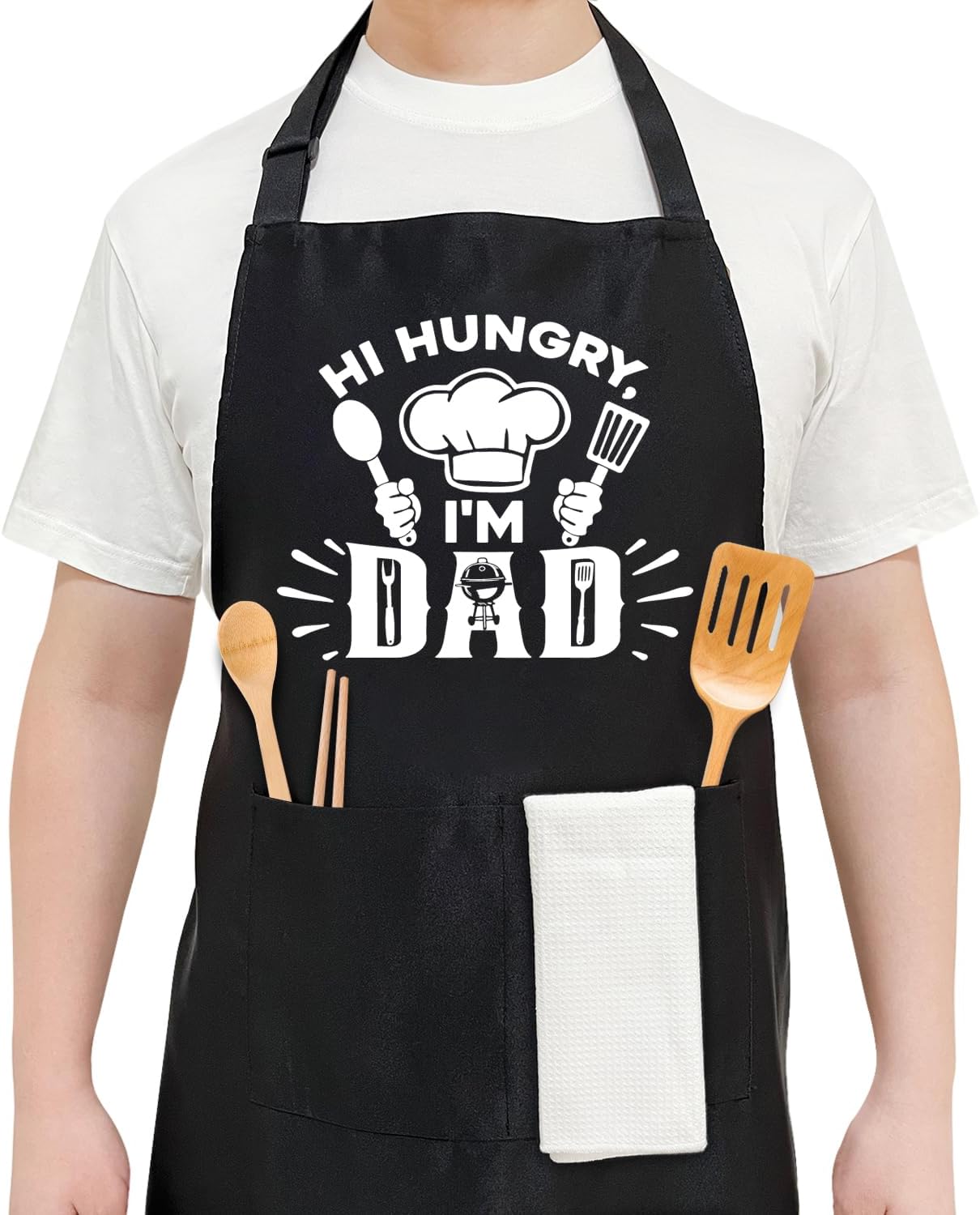 ファニーシェフエプロン 男性用 父の日の誕生日ギフト ブラックエプロン ポケット2つ付き - YT0365