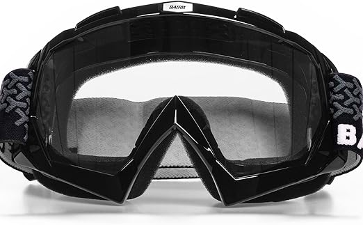 BATFOX Dirt Bike ATV Goggles Motorcycle Glasses Riding Motocross 4-Wheeler MX DH Accessories for Men Women Youth UV Protection Safety Dust-Proof Anti-Slip Strap(Clear-Black)