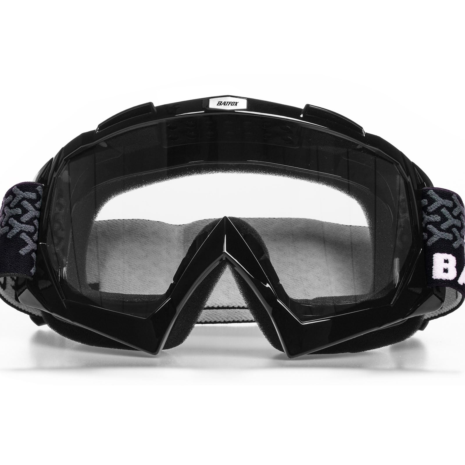 BATFOX Dirt Bike ATV Goggles Motorcycle Glasses Riding Motocross 4-Wheeler MX DH Accessories for Men Women Youth UV Protection Safety Dust-Proof Anti-Slip Strap(Clear-Black)