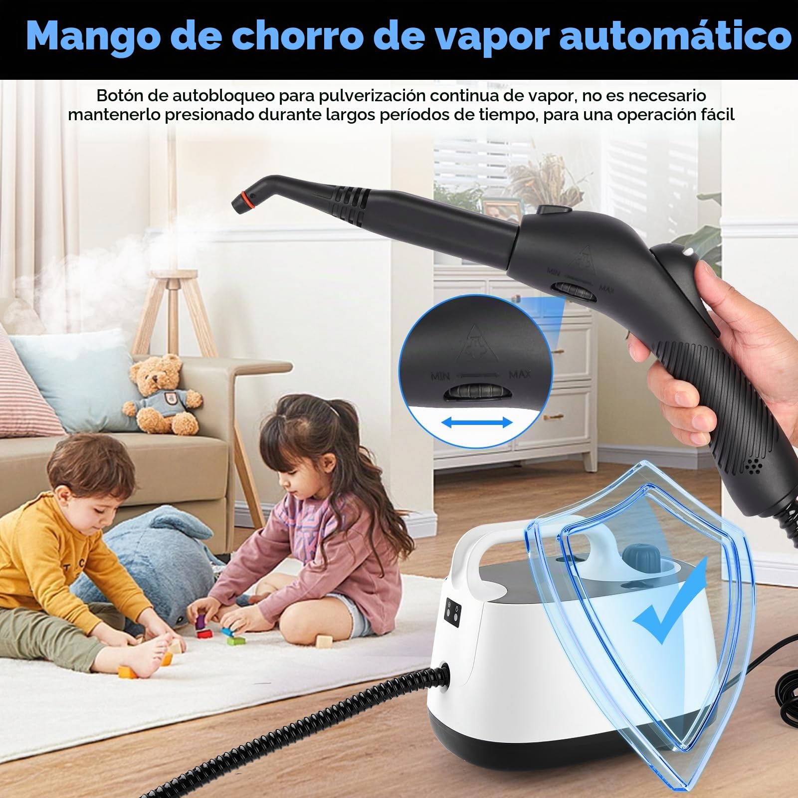 Vaporeta Limpieza Hogar 2000 W,Limpiador a Vapor con 1600ML Agua,4 Bar | 15 Accesorios,2.7m Alimentación,Elimina la Suciedad y la Grasa de Suelos, Muebles Tapizados y Superficies de Baño