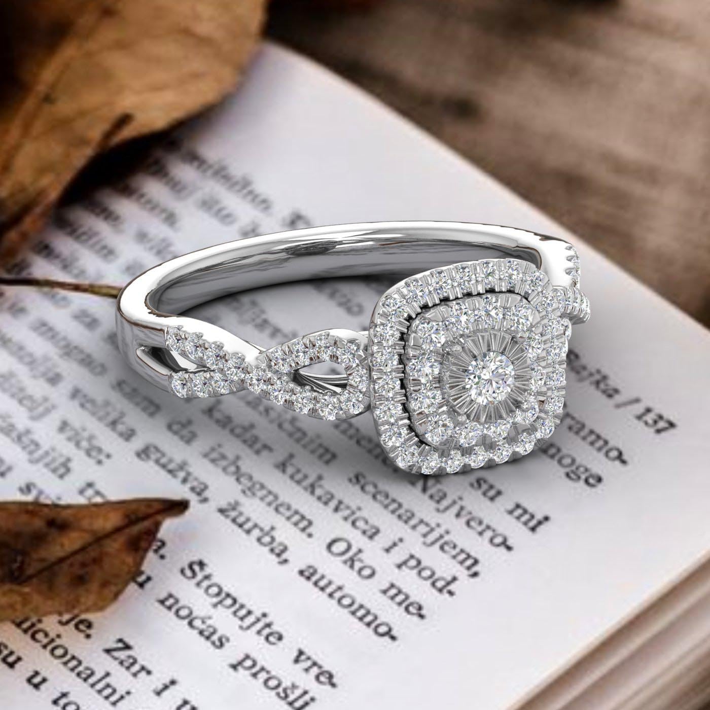 FINEROCK 1/2 Carat Cushion cut Halo Diamond Engagement Ring in 14K Gold