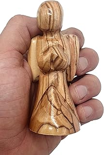 Zuluf Olive Wood Comforting Angel Figurine 3.6" - Handcrafted Cancer Comfort Gifts, Sympathy Gifts for Hospice Patients, Healing Keepsake, Spiritual Home Decor (ANG011)