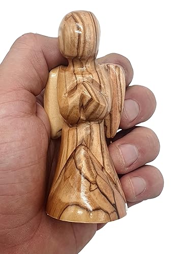 Zuluf Olive Wood Comforting Angel Figurine 3.6" - Handcrafted Cancer